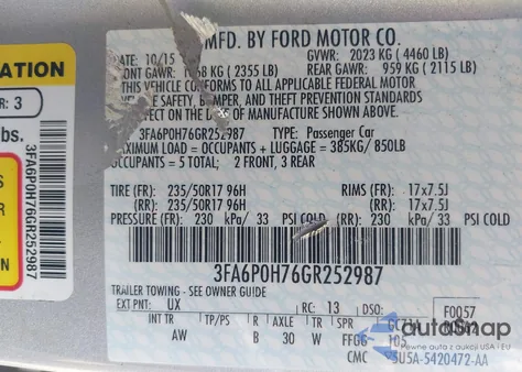 2016 Ford Fusion Se z USA, uszkodzony, nr VIN 3FA6P0H76GR252987